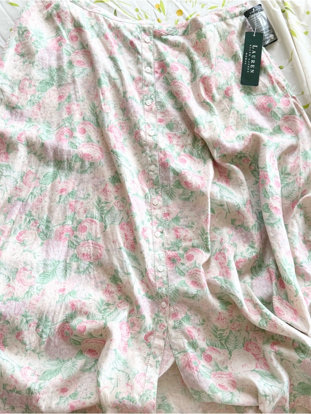 22W, NWT Lauren Ralph Lauren Floral Linen Button-Front Midi Skirt - Pink Rose